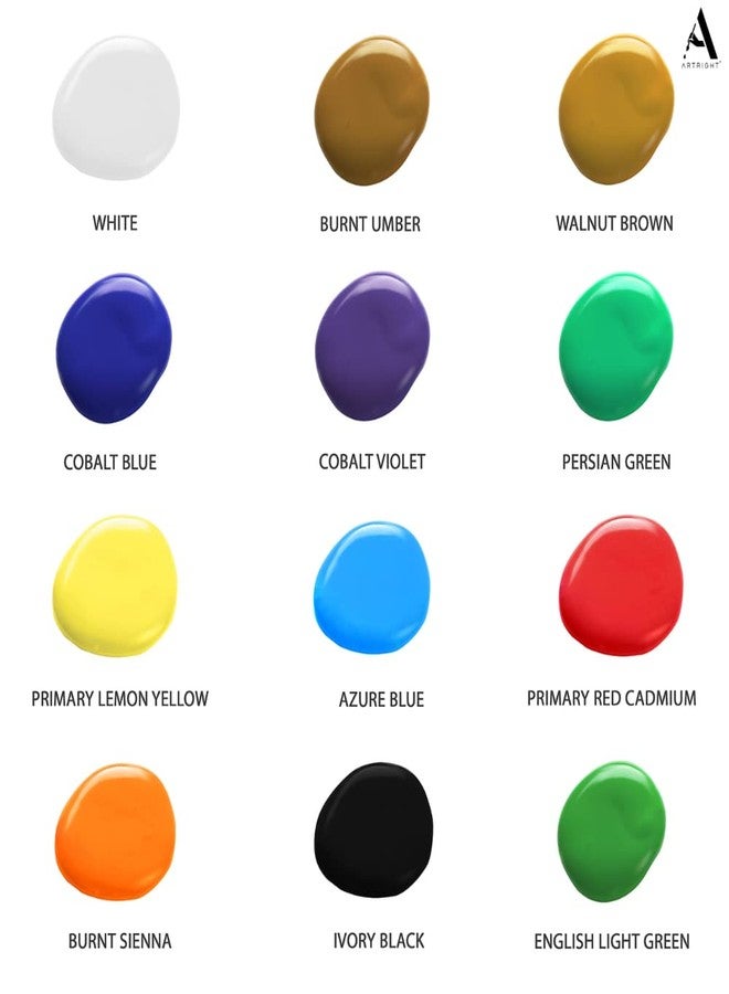 ArtRight 12 x 12ml Acrylic Paint Set with 4 Free Paint Brushes and Palette - Acid-Free, Non-Toxic Multicolored Artists' Colors for Acrylic Painting (12ml, 0.4oz) - Image 3